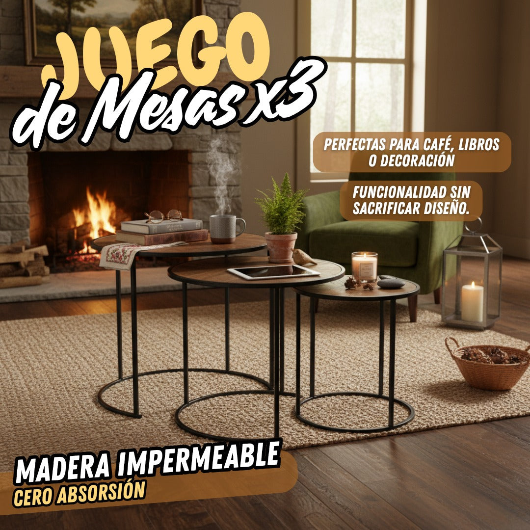 Juego de 3 Mesas de Centro de Madera