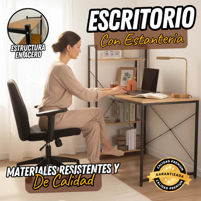 Escritorio con Estanterías de Madera
