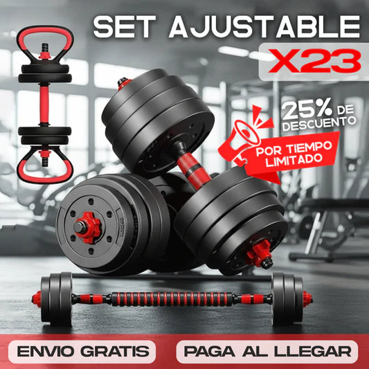 Pesas Mancuerna 20kg Set Convertible A Barra Y Pesa Rusa