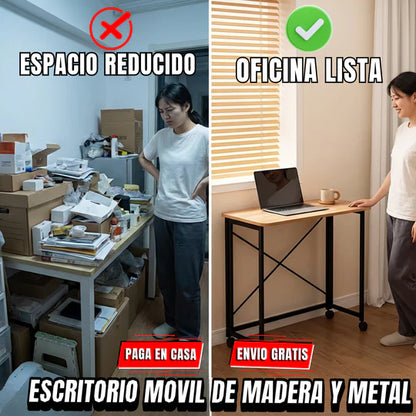 Escritorio Móvil Plegable Madera & Metal PREMIUM