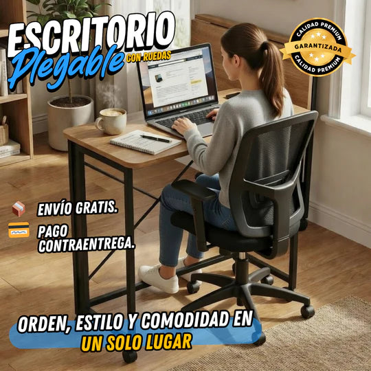 Escritorio Móvil Plegable Madera & Metal PREMIUM